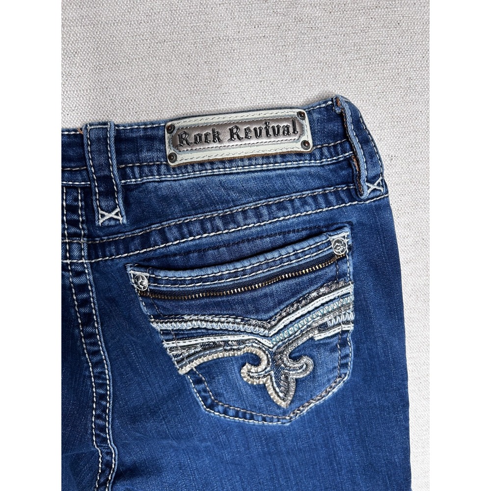 Rock Revival Tia Jeans Women's 31 Blue Denim Mid Rise Skinny Embellished Pockets - Picture 11 of 12